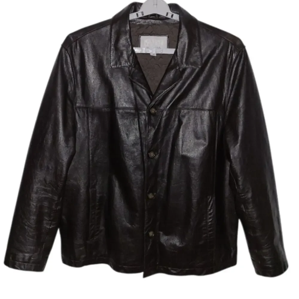 Wilsons Leather Vintage 90s Dark Brown Leather Blazer Jacket Mens XL Workwear